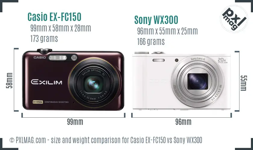 Casio EX-FC150 vs Sony WX300 size comparison