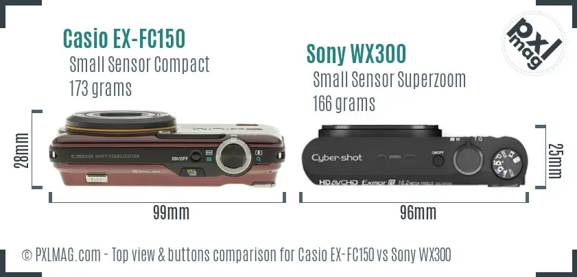 Casio EX-FC150 vs Sony WX300 top view buttons comparison