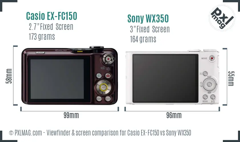 Casio EX-FC150 vs Sony WX350 Screen and Viewfinder comparison