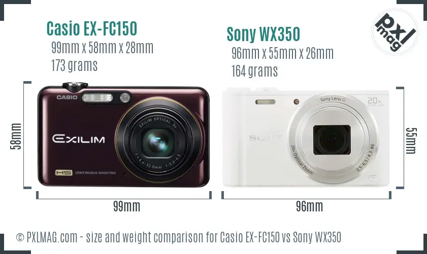 Casio EX-FC150 vs Sony WX350 size comparison
