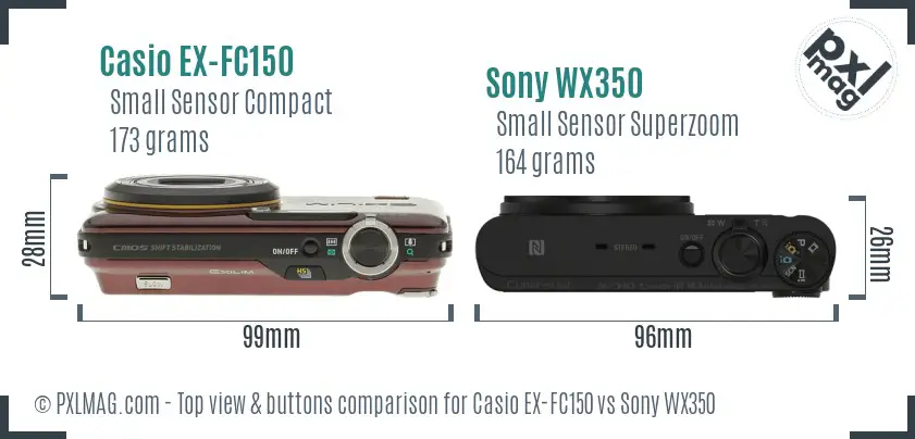 Casio EX-FC150 vs Sony WX350 top view buttons comparison