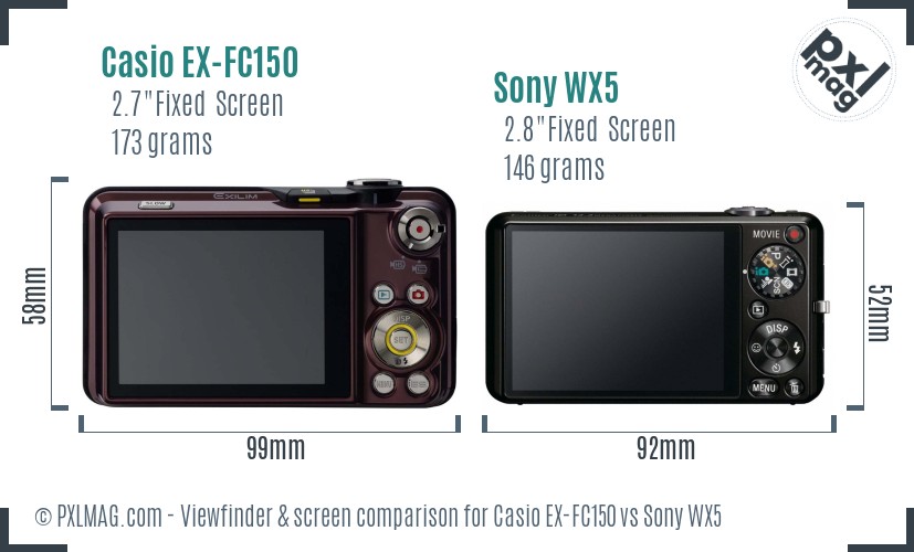 Casio EX-FC150 vs Sony WX5 Screen and Viewfinder comparison