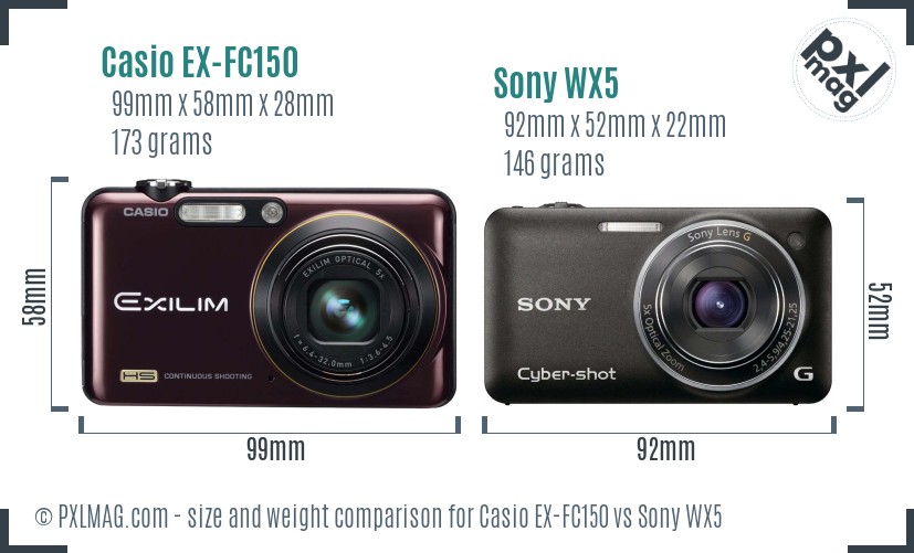 Casio EX-FC150 vs Sony WX5 size comparison Casio EX-FC150 vs Sony WX5 size comparison