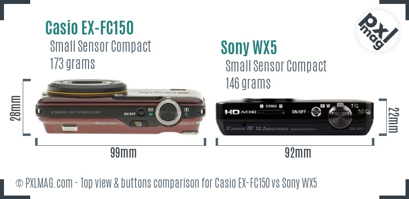 Casio EX-FC150 vs Sony WX5 top view buttons comparison