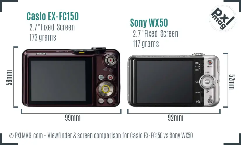 Casio EX-FC150 vs Sony WX50 Screen and Viewfinder comparison