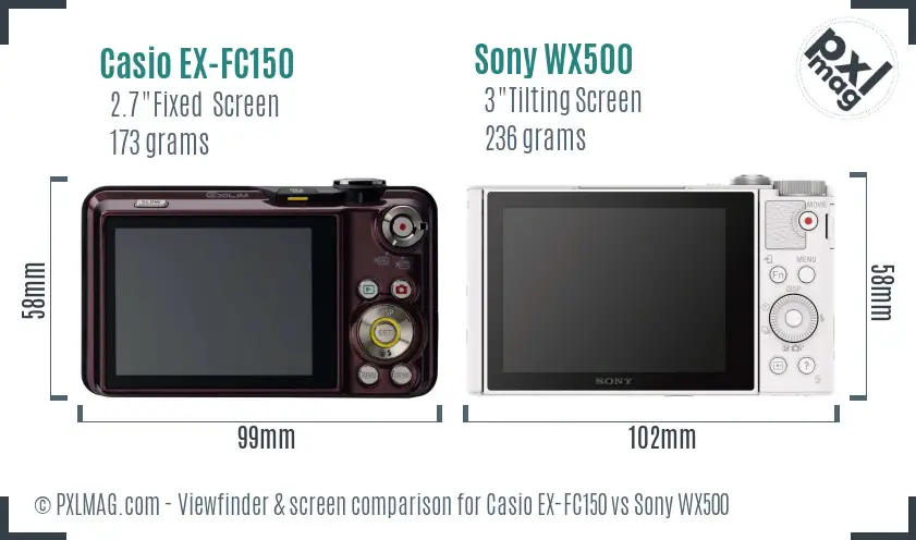 Casio EX-FC150 vs Sony WX500 Screen and Viewfinder comparison Casio EX-FC150 vs Sony WX500 Screen and Viewfinder comparison