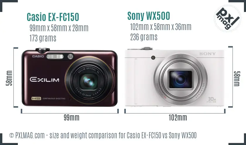 Casio EX-FC150 vs Sony WX500 size comparison Casio EX-FC150 vs Sony WX500 size comparison