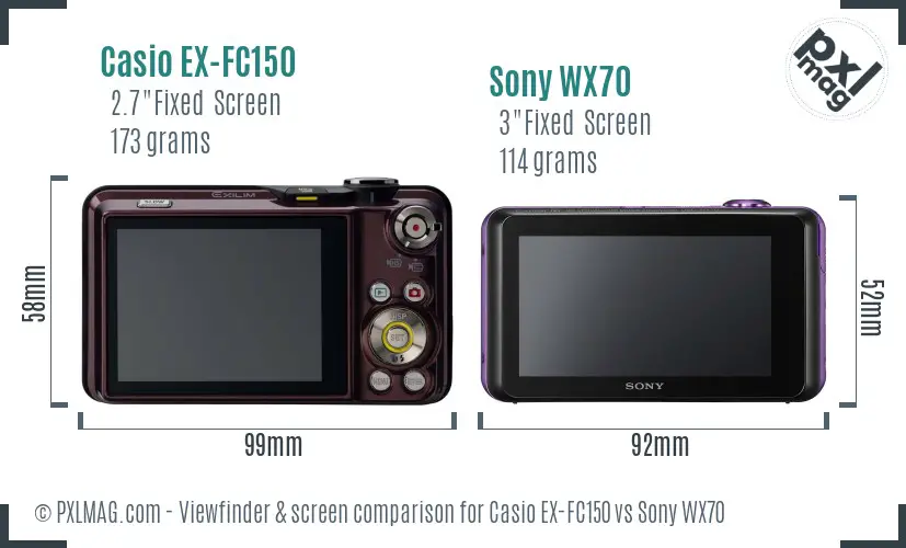 Casio EX-FC150 vs Sony WX70 Screen and Viewfinder comparison