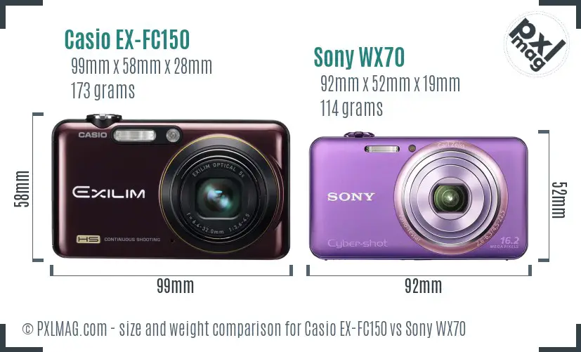 Casio EX-FC150 vs Sony WX70 size comparison