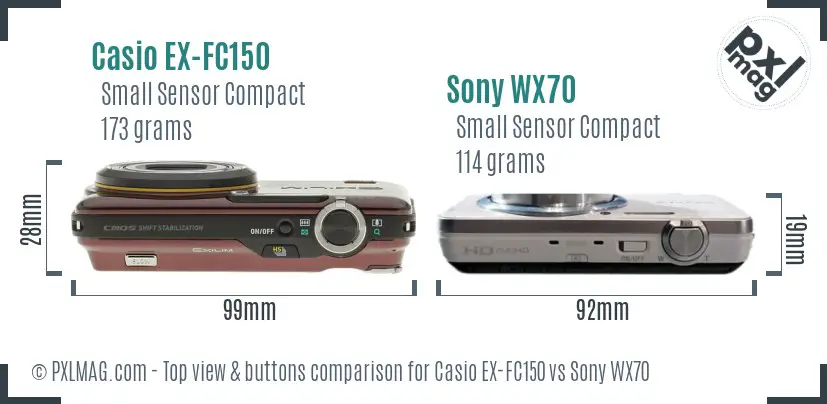 Casio EX-FC150 vs Sony WX70 top view buttons comparison