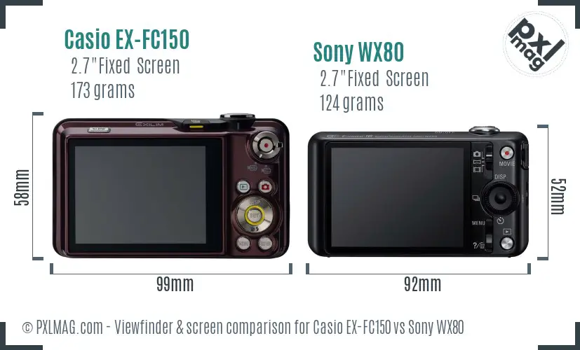 Casio EX-FC150 vs Sony WX80 Screen and Viewfinder comparison Casio EX-FC150 vs Sony WX80 Screen and Viewfinder comparison