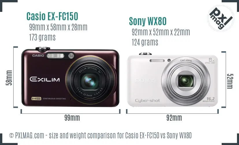 Casio EX-FC150 vs Sony WX80 size comparison Casio EX-FC150 vs Sony WX80 size comparison