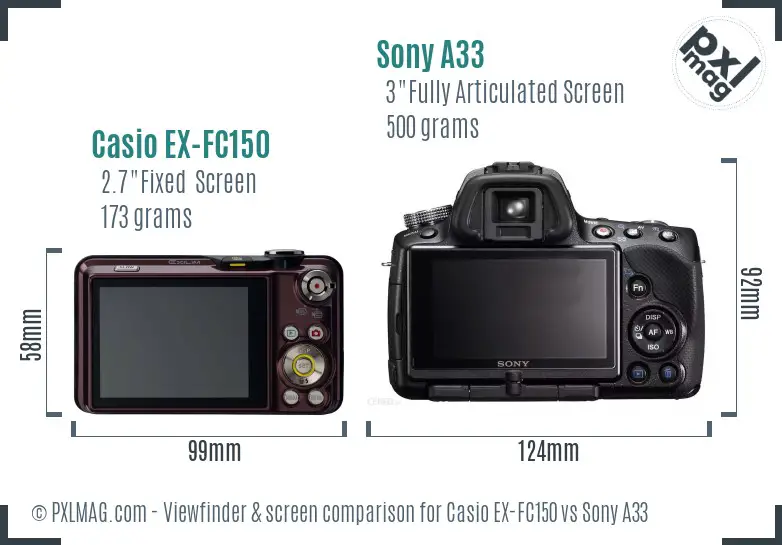 Casio EX-FC150 vs Sony A33 Screen and Viewfinder comparison