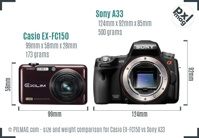 Casio EX-FC150 vs Sony A33 size comparison