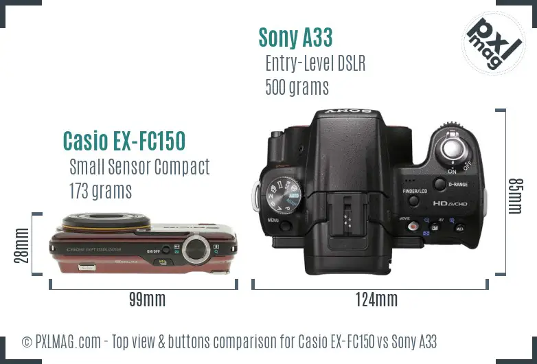 Casio EX-FC150 vs Sony A33 top view buttons comparison