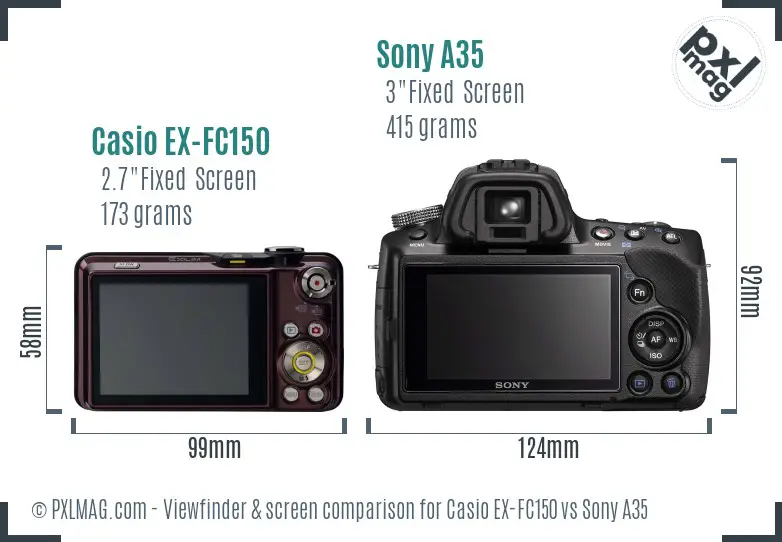 Casio EX-FC150 vs Sony A35 Screen and Viewfinder comparison