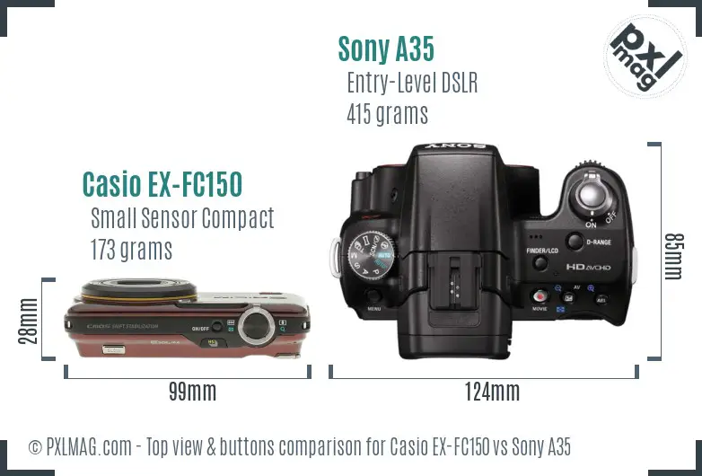 Casio EX-FC150 vs Sony A35 top view buttons comparison