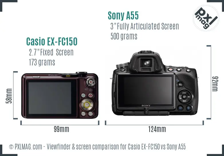 Casio EX-FC150 vs Sony A55 Screen and Viewfinder comparison