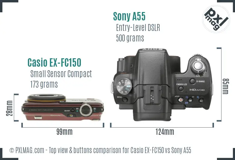 Casio EX-FC150 vs Sony A55 top view buttons comparison