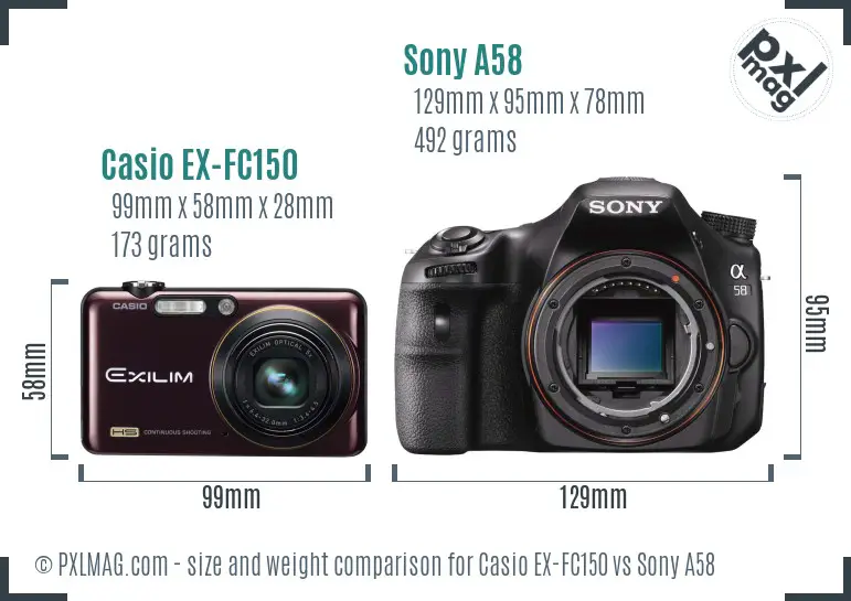 Casio EX-FC150 vs Sony A58 size comparison Casio EX-FC150 vs Sony A58 size comparison