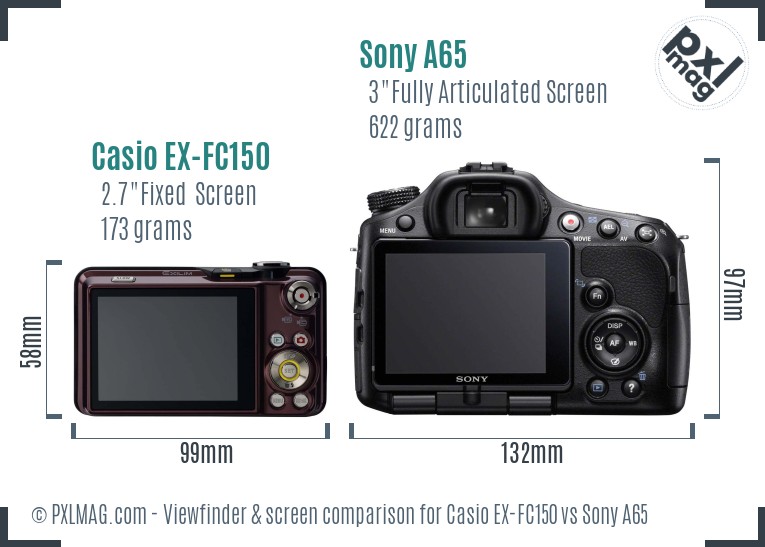 Casio EX-FC150 vs Sony A65 Screen and Viewfinder comparison