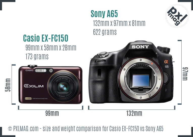 Casio EX-FC150 vs Sony A65 size comparison Casio EX-FC150 vs Sony A65 size comparison