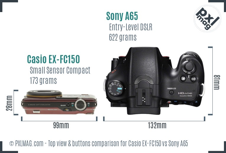 Casio EX-FC150 vs Sony A65 top view buttons comparison