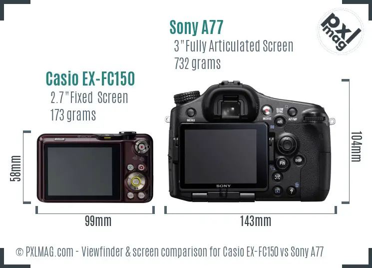 Casio EX-FC150 vs Sony A77 Screen and Viewfinder comparison