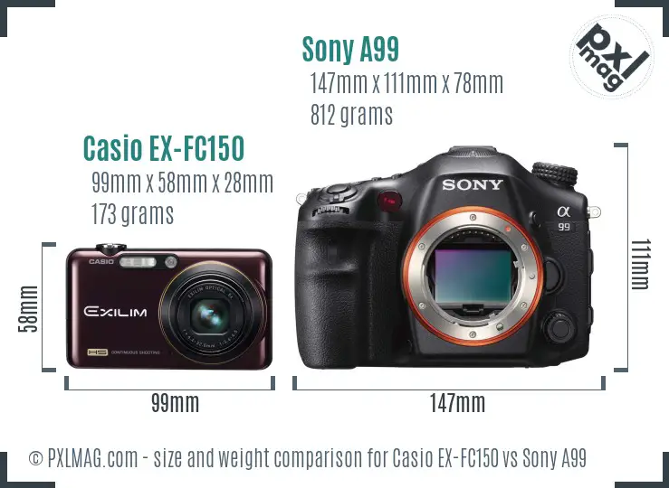 Casio EX-FC150 vs Sony A99 size comparison