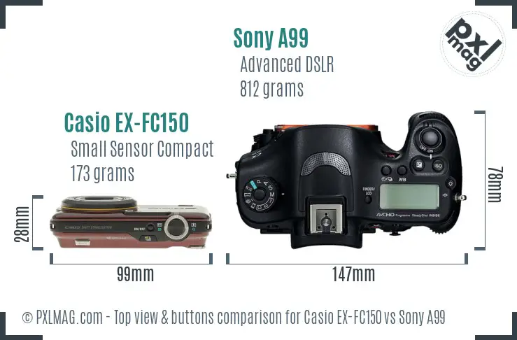Casio EX-FC150 vs Sony A99 top view buttons comparison