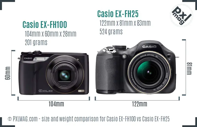 Casio EX-FH100 vs Casio EX-FH25 size comparison