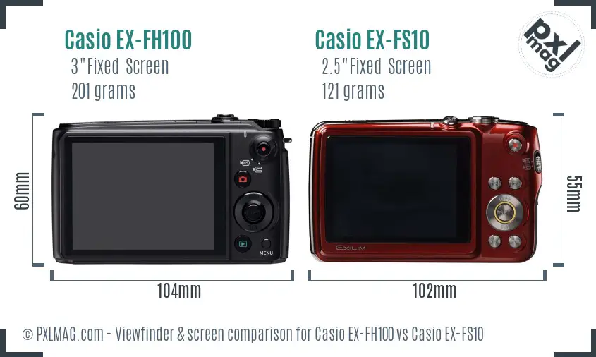 Casio EX-FH100 vs Casio EX-FS10 Screen and Viewfinder comparison