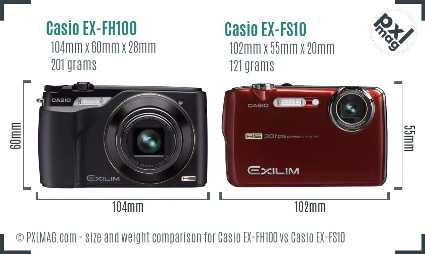 Casio EX-FH100 vs Casio EX-FS10 size comparison