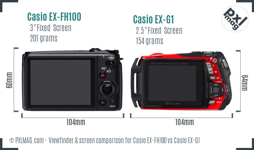 Casio EX-FH100 vs Casio EX-G1 Screen and Viewfinder comparison