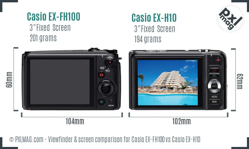 Casio EX-FH100 vs Casio EX-H10 Screen and Viewfinder comparison