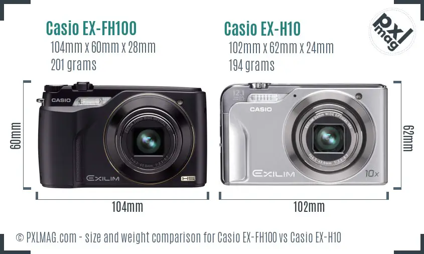 Casio EX-FH100 vs Casio EX-H10 size comparison