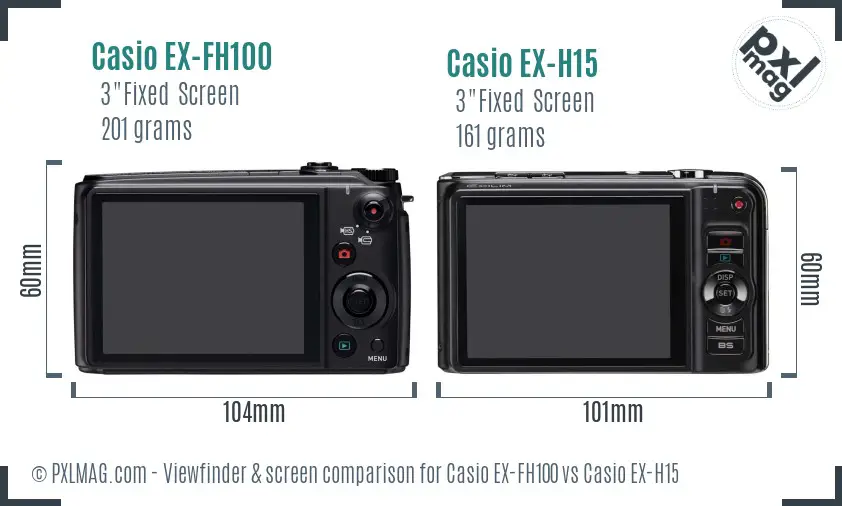 Casio EX-FH100 vs Casio EX-H15 Screen and Viewfinder comparison