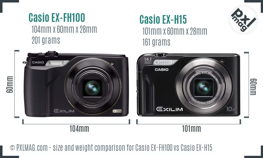 Casio EX-FH100 vs Casio EX-H15 size comparison