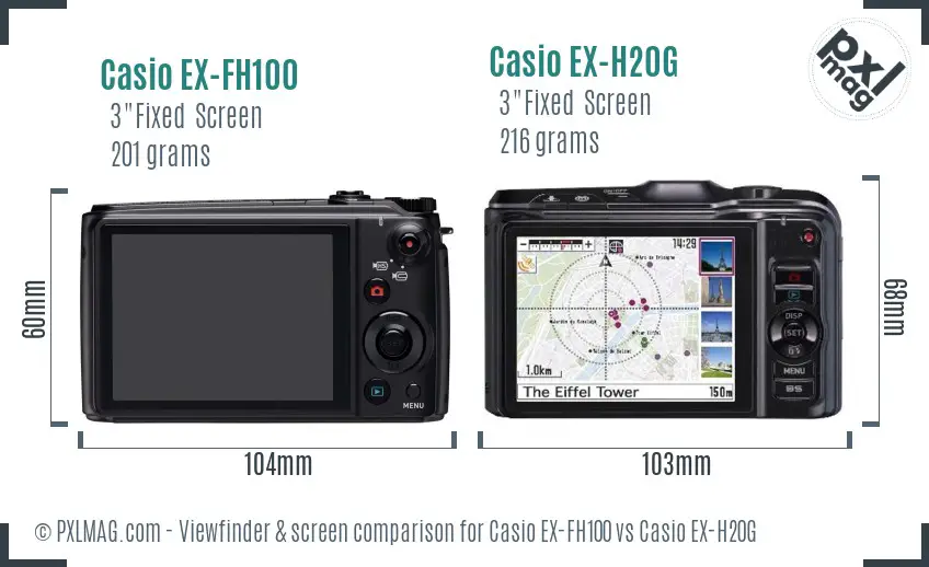 Casio EX-FH100 vs Casio EX-H20G Screen and Viewfinder comparison