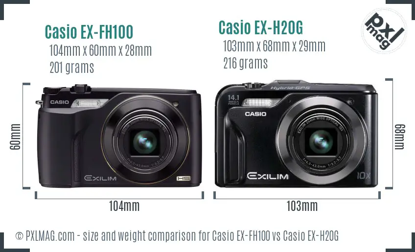 Casio EX-FH100 vs Casio EX-H20G size comparison
