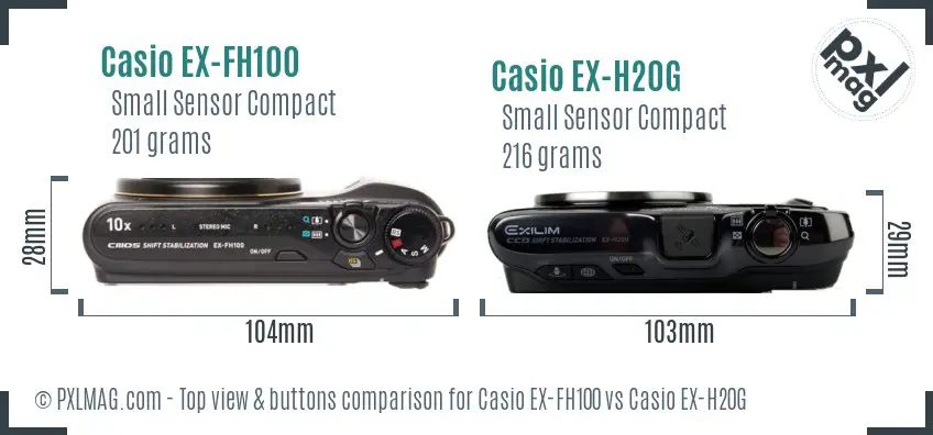 Casio EX-FH100 vs Casio EX-H20G top view buttons comparison