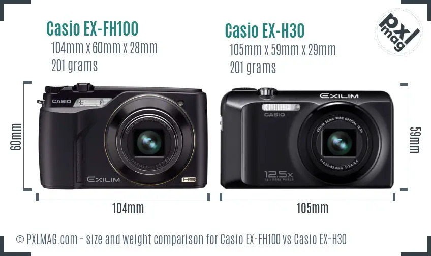 Casio EX-FH100 vs Casio EX-H30 size comparison