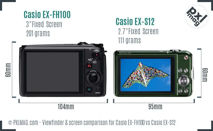 Casio EX-FH100 vs Casio EX-S12 Screen and Viewfinder comparison