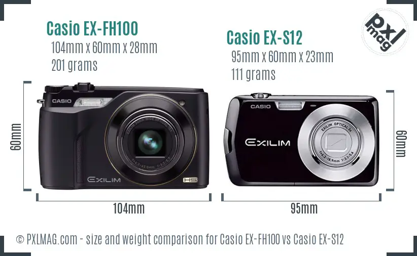 Casio EX-FH100 vs Casio EX-S12 size comparison