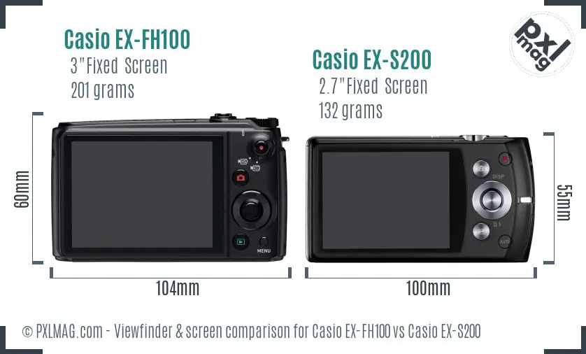 Casio EX-FH100 vs Casio EX-S200 Screen and Viewfinder comparison