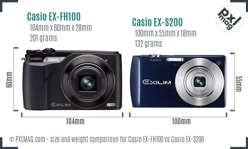 Casio EX-FH100 vs Casio EX-S200 size comparison