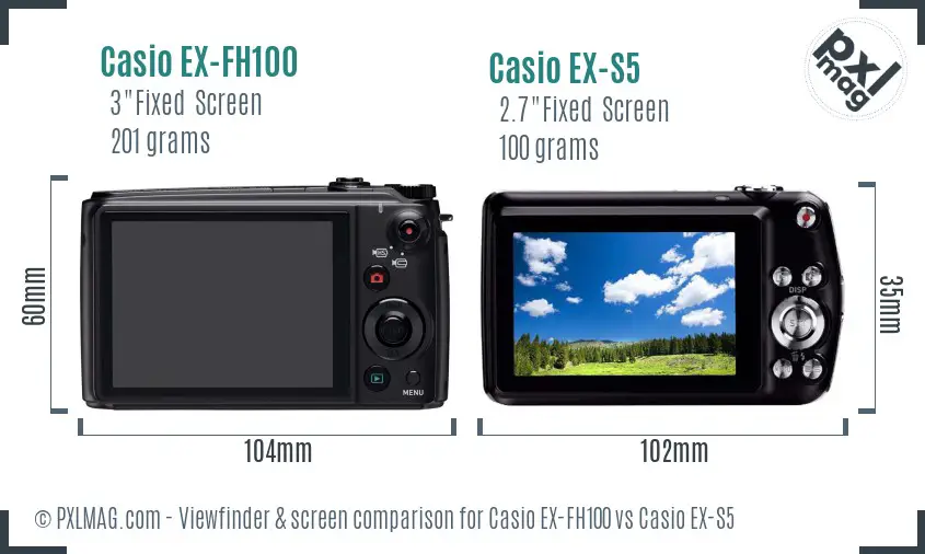 Casio EX-FH100 vs Casio EX-S5 Screen and Viewfinder comparison