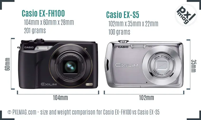 Casio EX-FH100 vs Casio EX-S5 size comparison