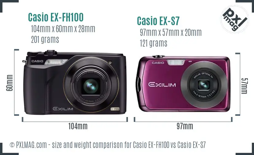 Casio EX-FH100 vs Casio EX-S7 size comparison