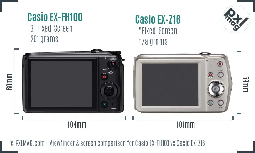 Casio EX-FH100 vs Casio EX-Z16 Screen and Viewfinder comparison